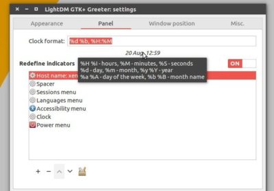 LightDM GTK+ greeter panel settings