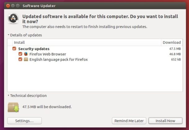 upgrade firefox via update manager